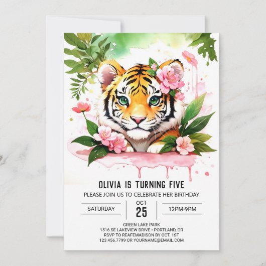 Tiger Girl Birthday Einladung (Vorderseite)