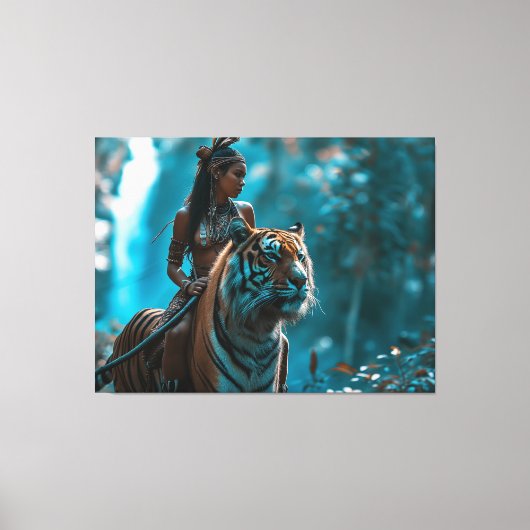 Tiger Goddess - Eine Frau in der Natur, die auf ei Leinwanddruck (Vorderseite)