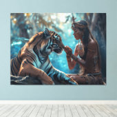 Tiger Goddess - Eine Frau in der Natur mit Tiger Leinwanddruck (Insitu (Holzboden))