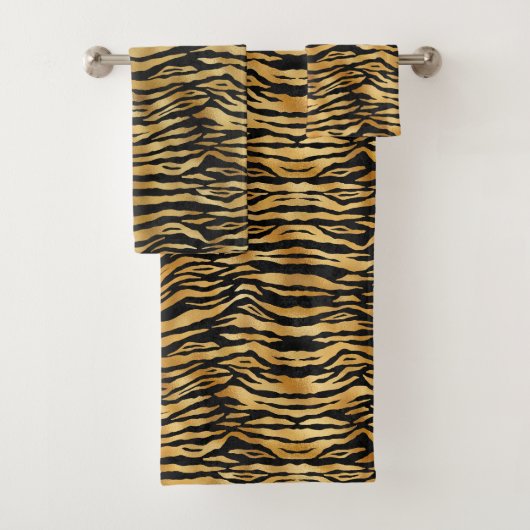 Tiger Gold Black Animal Print Badhandtuch Set (Insitu)