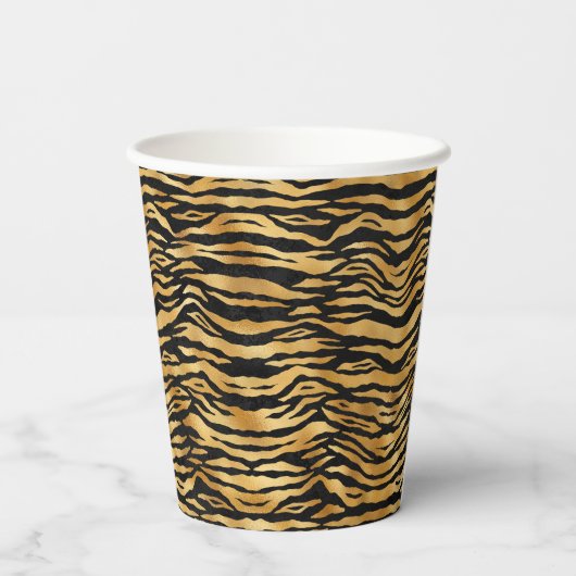 Tiger Gold Black Animal Print Pappbecher (Rückseite)