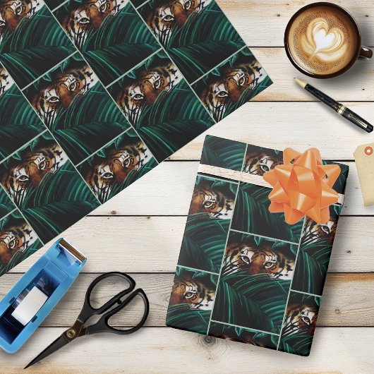 Tiger Green Jungle Blätter Geschenkpapier