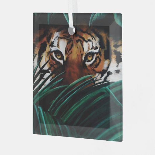 Tiger Green Jungle Blätter Ornament Aus Glas (Vorderseite links)