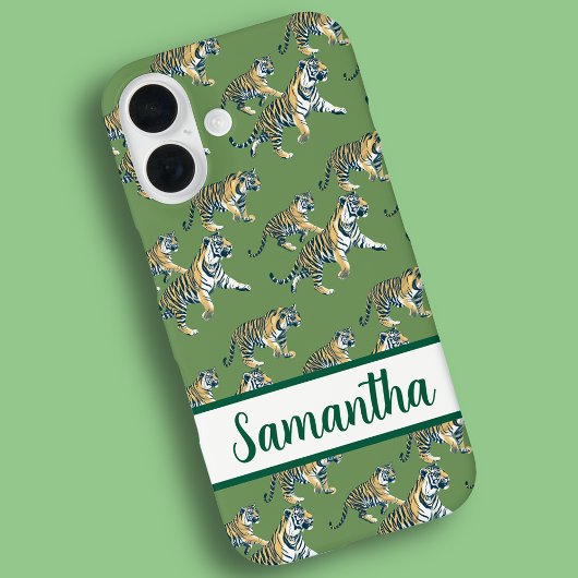 Tiger Green Pattern Personalisierter Name Case-Mate iPhone Hülle