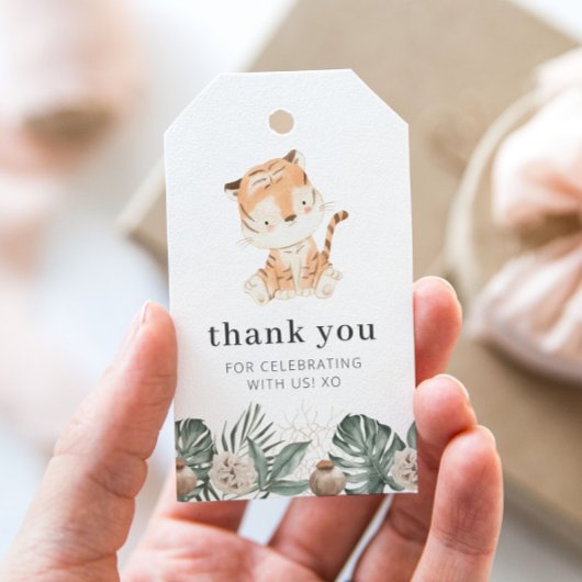 Tiger Greenery Floral Birthday Geschenkanhänger