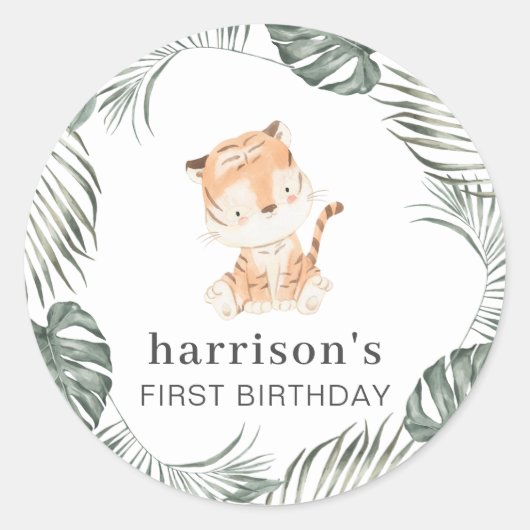 Tiger Greenery Round Runder Aufkleber (Vorderseite)