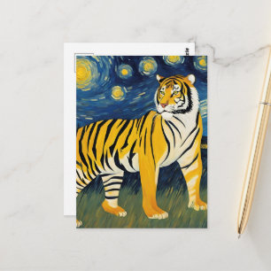 Tiger Großkatze in einer Sternennacht Postkarte