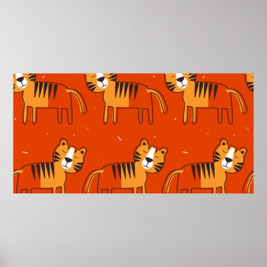 Tiger, handgezeichneter Hintergrund. Farbenfrohe, Poster (Vorne)