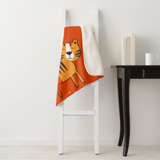 Tiger, handgezeichneter Hintergrund. Farbenfrohe, Sherpadecke (Beispiel)