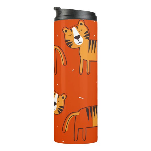 Tiger, handgezeichneter Hintergrund. Farbenfrohe,  Thermosbecher (Nach rechts gedreht)