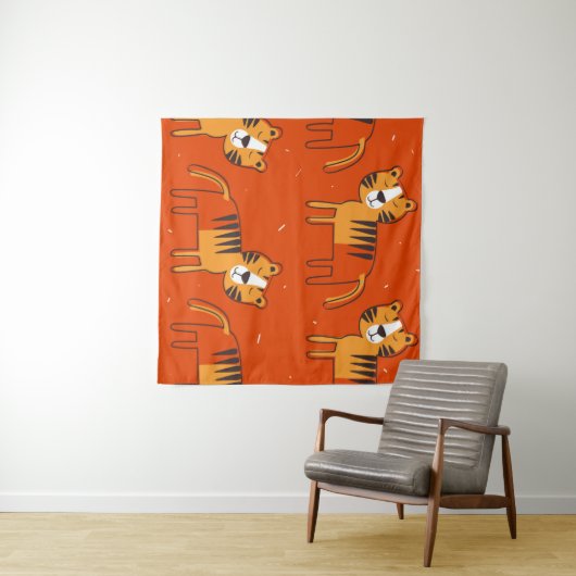 Tiger, handgezeichneter Hintergrund. Farbenfrohe, Wandteppich (Beispiel (Horizontal))