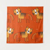 Tiger, handgezeichneter Hintergrund. Farbenfrohe, Wandteppich (Vorderseite)