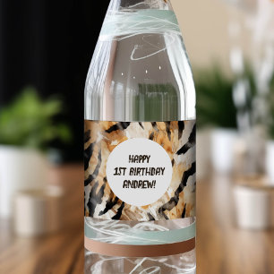 Tiger Hautmuster, Safari Boy 1. Geburtstag Wasserflaschenetikett