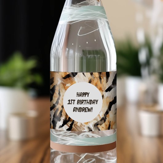 Tiger Hautmuster, Safari Boy 1. Geburtstag Wasserflaschenetikett