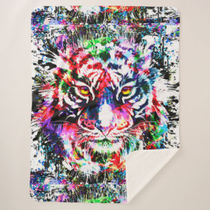 Tiger Head Farbenfrohe Tiger Sherpa Blanket Sherpadecke