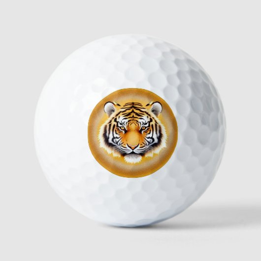 Tiger Head Gerahmt mit Golden Glows Aura Golfball (Vorderseite)