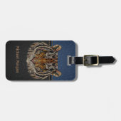 Tiger Head Leathe Look Blue, Black Gepäckanhänger (Vorderseite horizontal)