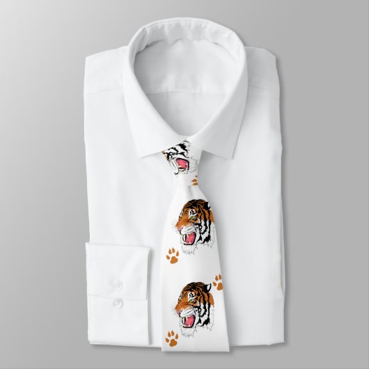 Tiger Head mit Paw Prinzen auf weißem Necktie Krawatte (Gebunden)