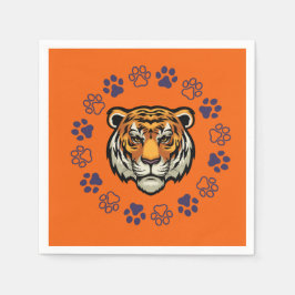 Tiger Head Napkin Orange & Blue Serviette