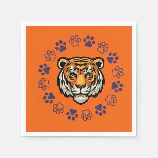 Tiger Head Napkin Orange & Blue Serviette (Vorderseite)
