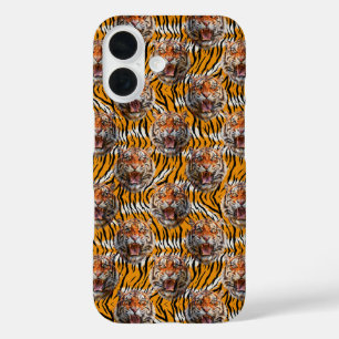 Tiger Head on Tiger Skin Animal Print Design iPhone 16 Hülle