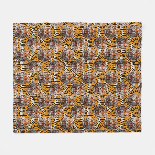 Tiger Head on Tiger Skin Animal Print Design Fleecedecke (Vorderseite (Horizontal))