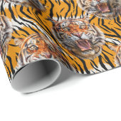 Tiger Head on Tiger Skin Animal Print Design Geschenkpapier (Rolleneckpunkt)