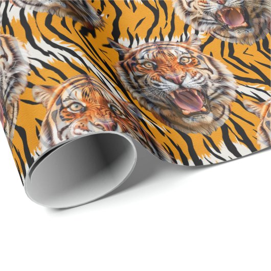 Tiger Head on Tiger Skin Animal Print Design Geschenkpapier (Rolleneckpunkt)
