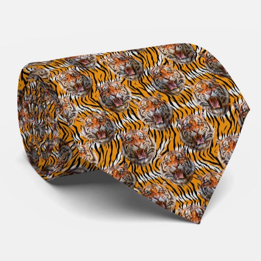 Tiger Head on Tiger Skin Animal Print Design Krawatte