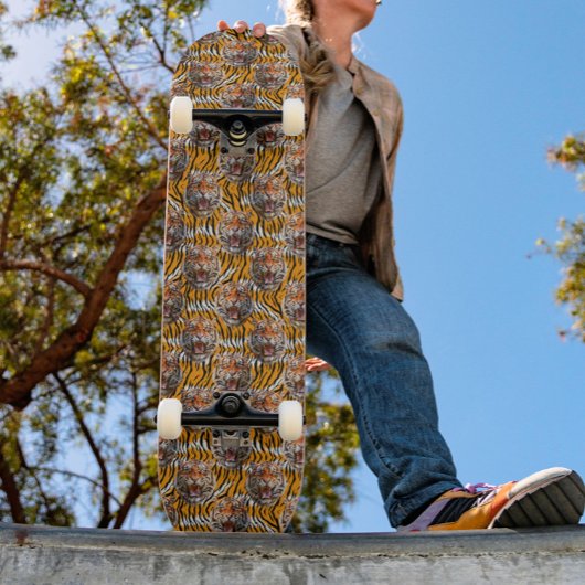 Tiger Head on Tiger Skin Animal Print Design Skateboard