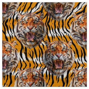Tiger Head on Tiger Skin Animal Print Design Stoff