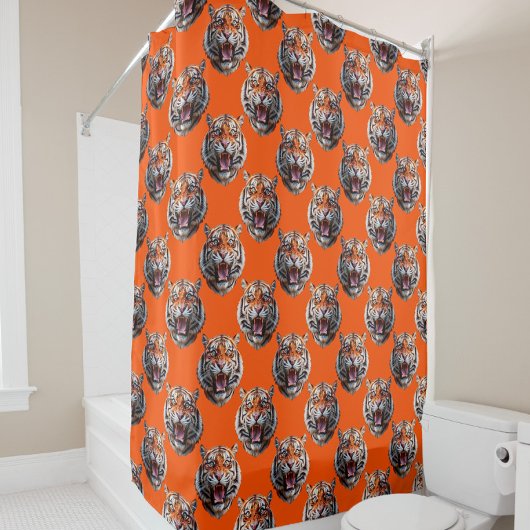 Tiger Head Pattern Design Orange  Duschvorhang