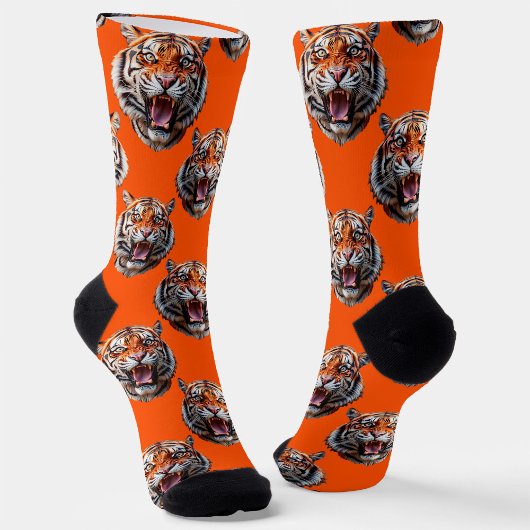 Tiger Head Pattern Design Orange  Socken