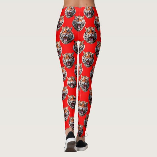 Tiger Head Pattern Design Red Leggings (Rückseite)