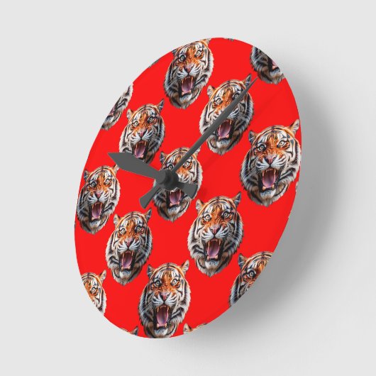Tiger Head Pattern Design Red Runde Wanduhr (Winkel)