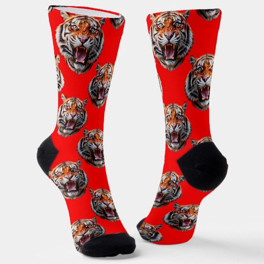 Tiger Head Pattern Design Red Socken