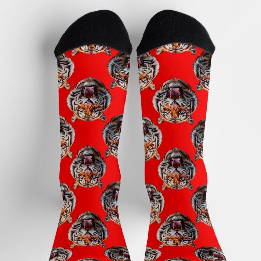 Tiger Head Pattern Design Red Socken (Oben)