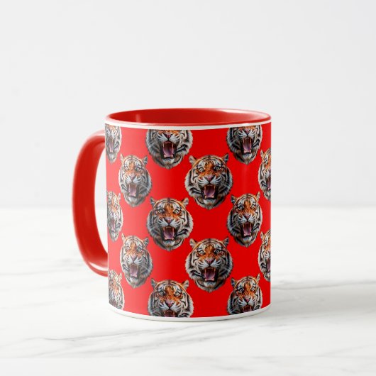 Tiger Head Pattern Design Red Tasse (Vorderseite Links)
