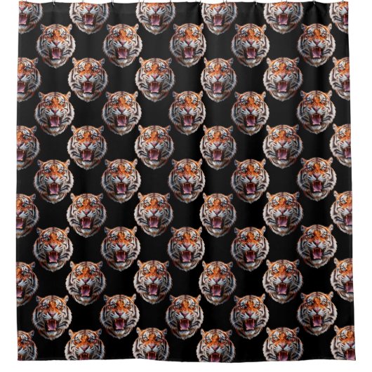 Tiger Head Pattern Design - Schwarz Duschvorhang (Vorderseite)