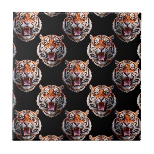 Tiger Head Pattern Design - Schwarz Fliese (Vorderseite)