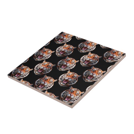 Tiger Head Pattern Design - Schwarz Fliese (Seite)
