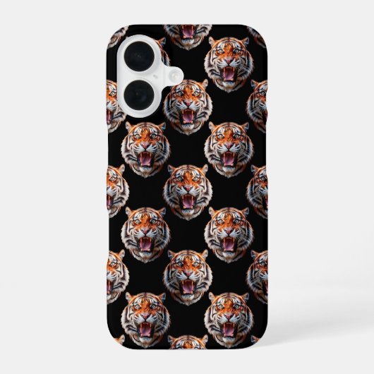 Tiger Head Pattern Design - Schwarz iPhone 16 Hülle (Rückseite)