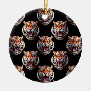 Tiger Head Pattern Design - Schwarz Keramik Ornament