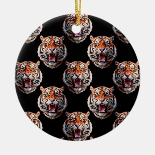 Tiger Head Pattern Design - Schwarz Keramik Ornament (Vorne)