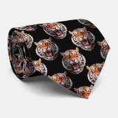 Tiger Head Pattern Design - Schwarz Krawatte (Gerollt)