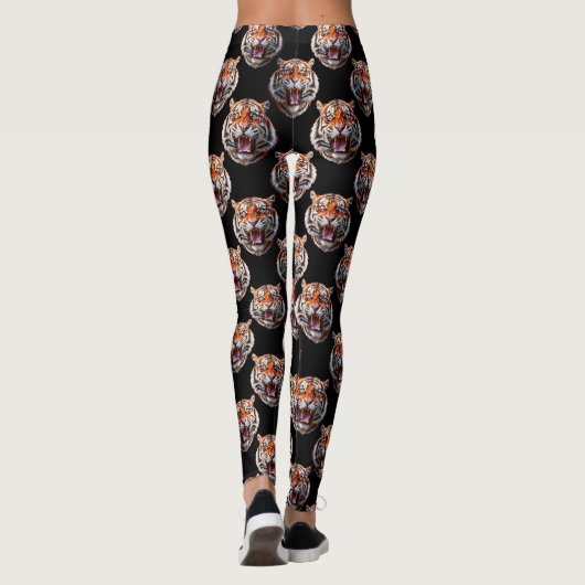 Tiger Head Pattern Design - Schwarz Leggings (Rückseite)
