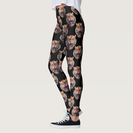 Tiger Head Pattern Design - Schwarz Leggings (Links)