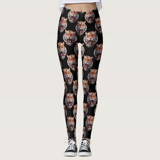 Tiger Head Pattern Design - Schwarz Leggings (Vorderseite)