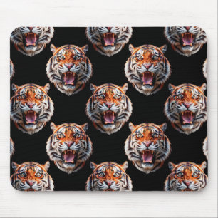 Tiger Head Pattern Design - Schwarz Mousepad