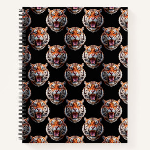 Tiger Head Pattern Design - Schwarz Notizblock